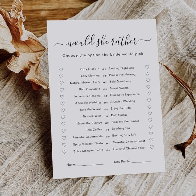 Would She Rather Bridal Shower Game Wedding Game Invitation (Would She Rather Bridal Shower Game Wedding Game Invitation)