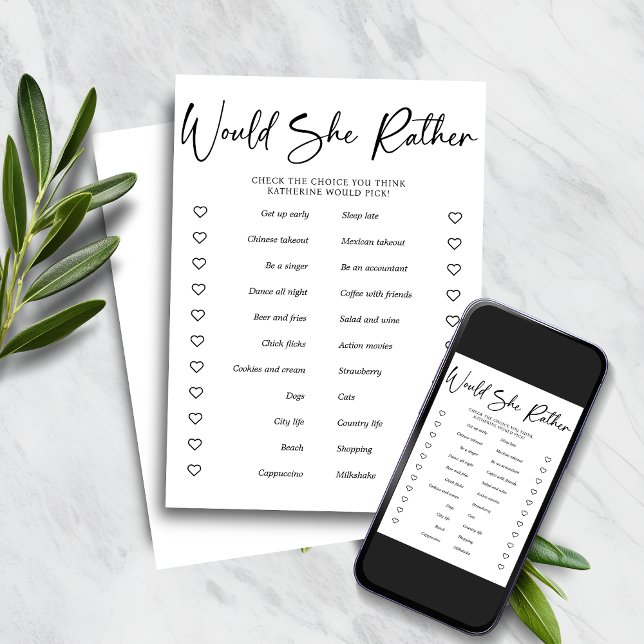 Would She Rather Bridal Shower Party Game Invitation (Would She Rather Bridal Shower Party Game Invitation)