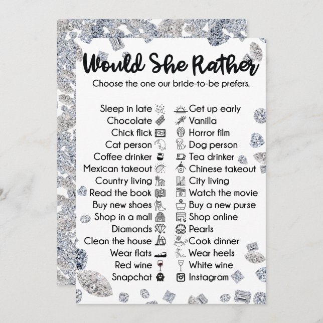 Would She rather Bridal Shower Party Game Invitation (Front/Back)