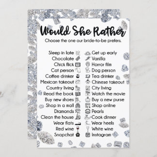 Would She rather Bridal Shower Party Game Invitation