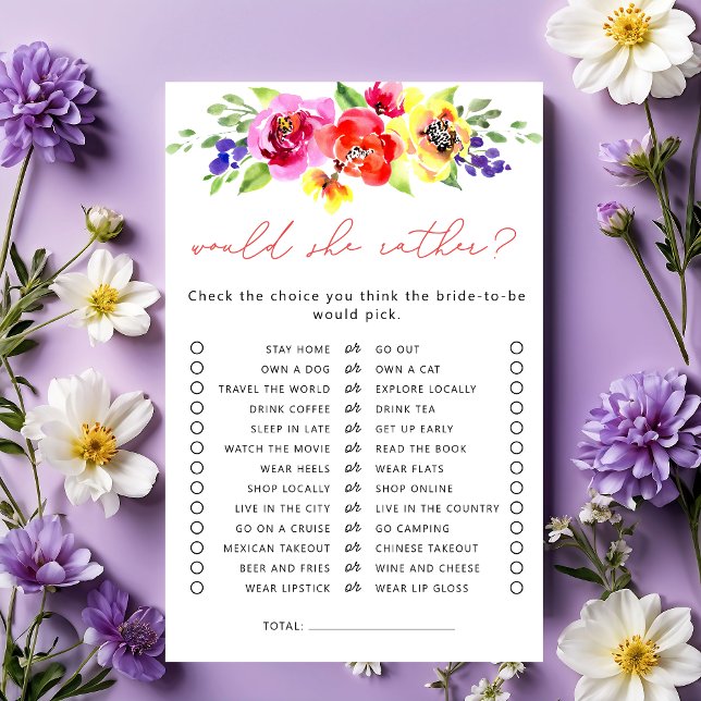 Would She Rather Bright  Floral Bridal Shower Game (Creator Uploaded)