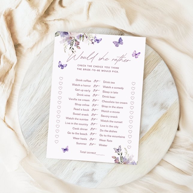 Would She Rather Butterfly Bridal Shower Game Card (Creator Uploaded)