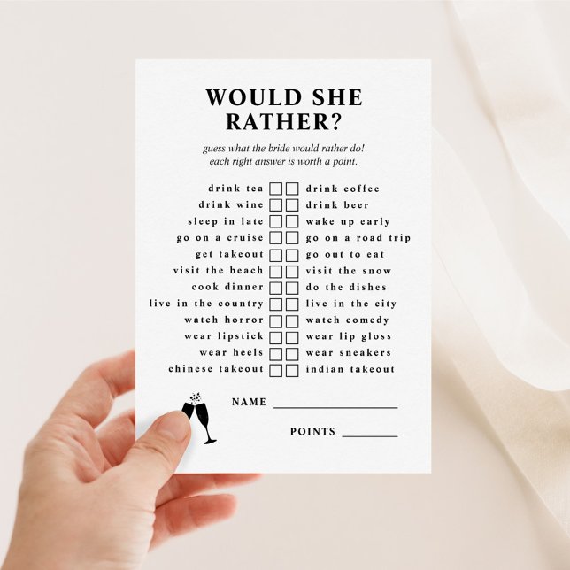 Would She Rather Champagne Bridal Shower Game Invitation (Creator Uploaded)