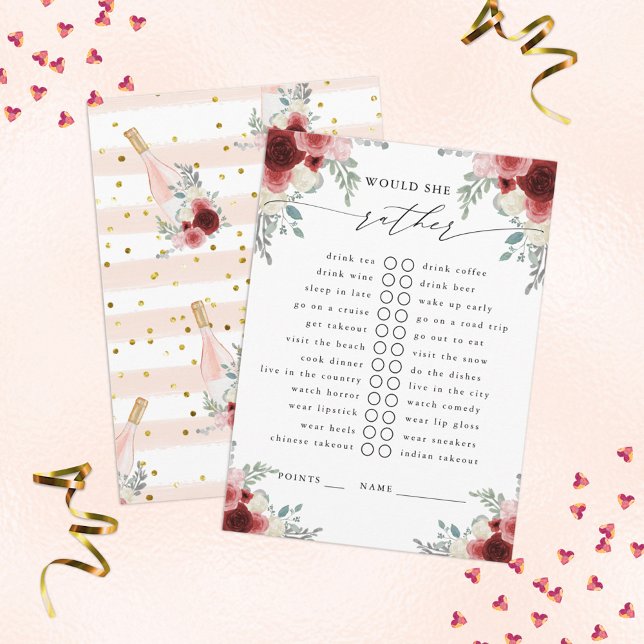 Would She Rather Champagne Floral Party Game Enclo Enclosure Card (Creator Uploaded)