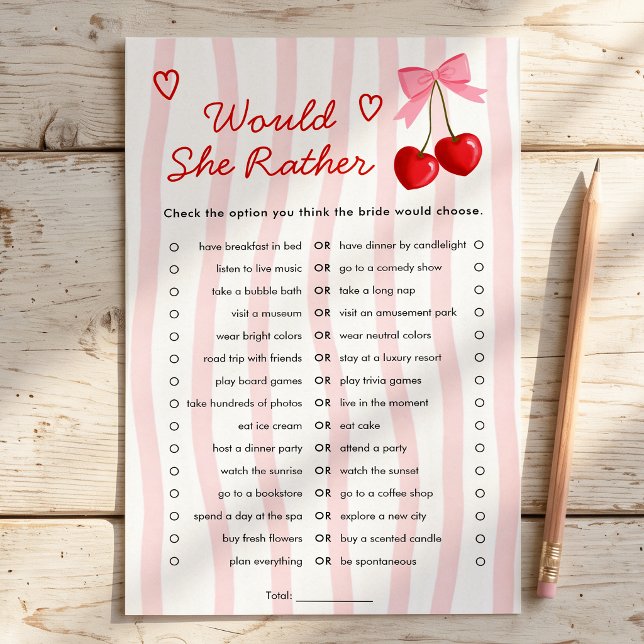 Would She Rather Cherry on Top Bridal Shower Game (Creator Uploaded)