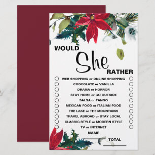 Would She Rather Christmas Floral Bridal Game