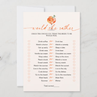 Would She Rather Cocktail Bridal Shower Game  Invitation