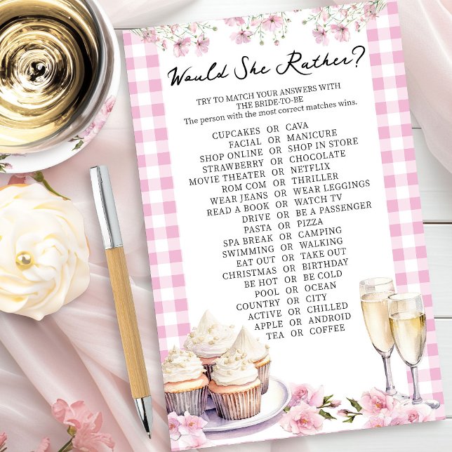 Would She Rather Cupcake or Cava Shower Game (Would She Rather game from Cupcakes and Cava Bridal Shower Collection by Darling & May)