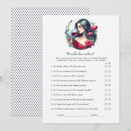 Would She Rather Drunk in Love Bridal Shower Game Invitation