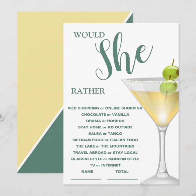 Would She Rather Elegant Bridal Shower Game Invitation (Front/Back)