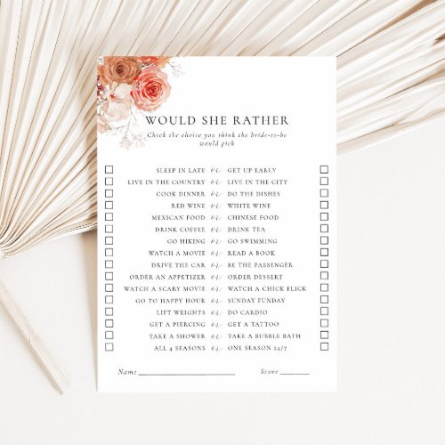 Would She Rather Fall Floral Bridal Shower Game Invitation