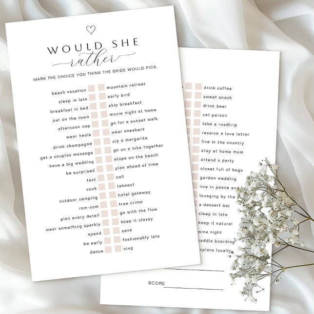 Would She Rather Game | Minimal Bridal Shower  (Bridal Shower Game)