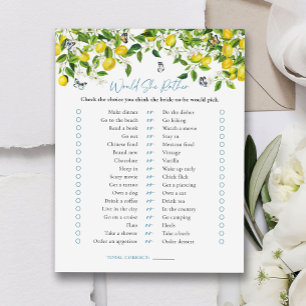 Would She Rather   Lemon Citrus Bridal Shower Game