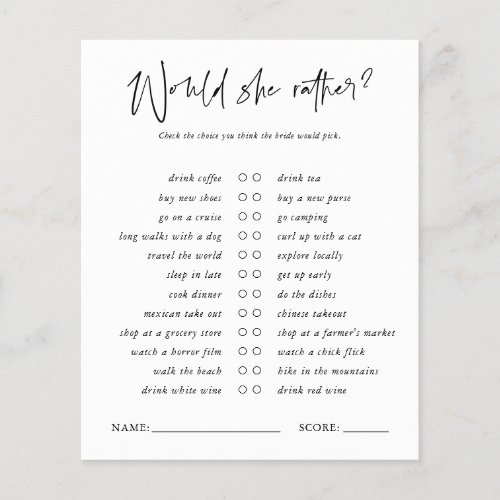 Would She Rather  Minimal Bridal Shower Game