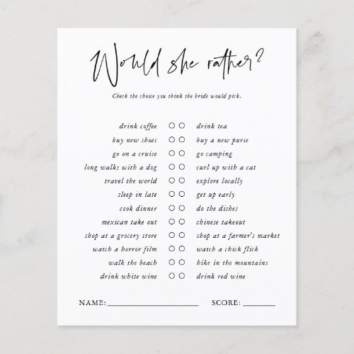 Would She Rather  Minimal Bridal Shower Game