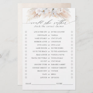 Would She Rather Pampas Grass Bridal Shower Game