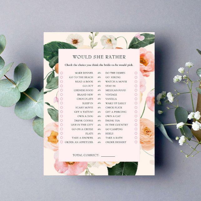 Would She Rather | Pink Peach Floral Bridal Shower (Creator Uploaded)