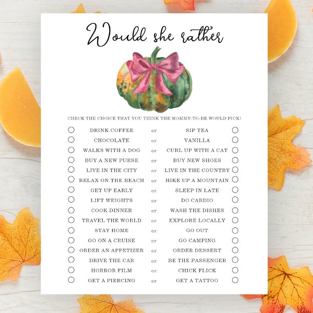 Would she rather Pumpkin baby shower game (Creator Uploaded)