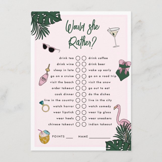Would She Rather Retro Resort Bachelorette Enclosure Card (Front)
