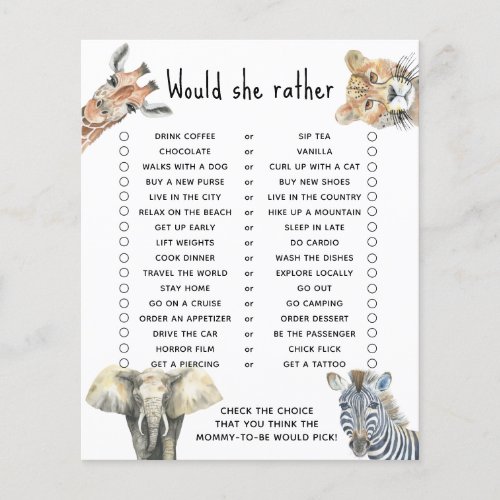 Would she rather _ safari baby shower game