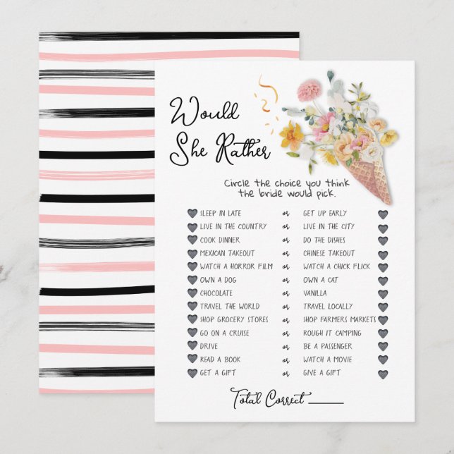 Would She Rather Scooped Up Bridal Shower game Invitation (Front/Back)