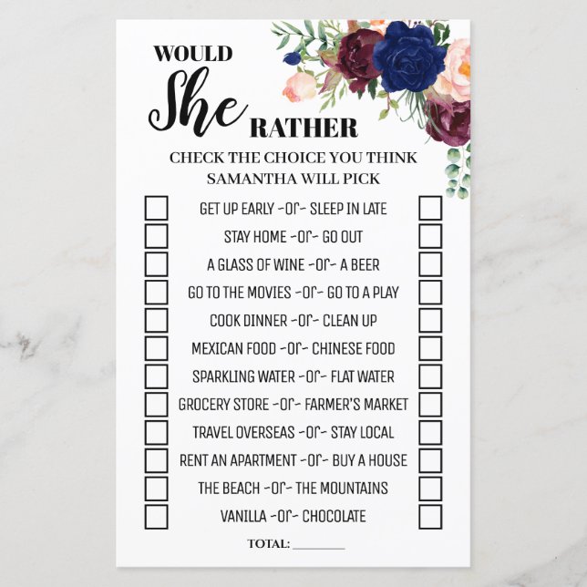 Would She Rather shower english spanish game (Front)