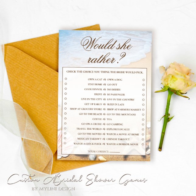 Would She Rather Starfish Bridal Shower Game Card
