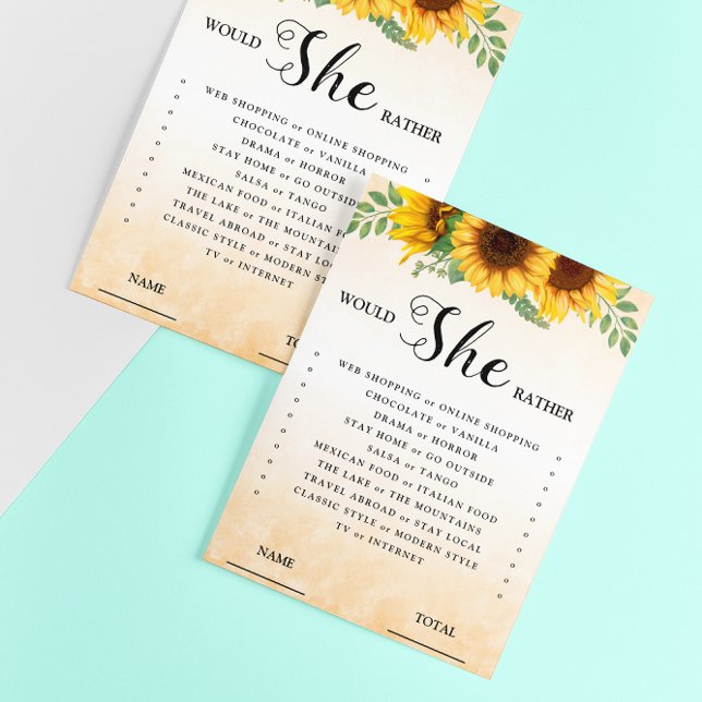Would She Rather Sunflower Bridal Game Invitation (Creator Uploaded)
