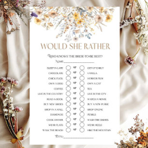 Would She Rather Wildflower Bridal Shower Game