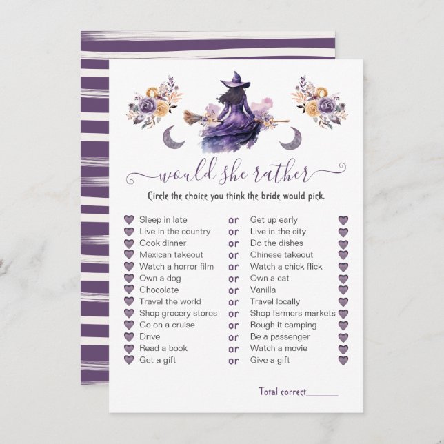 Would She Rather Witch hitch Bridal Shower game Invitation (Front/Back)