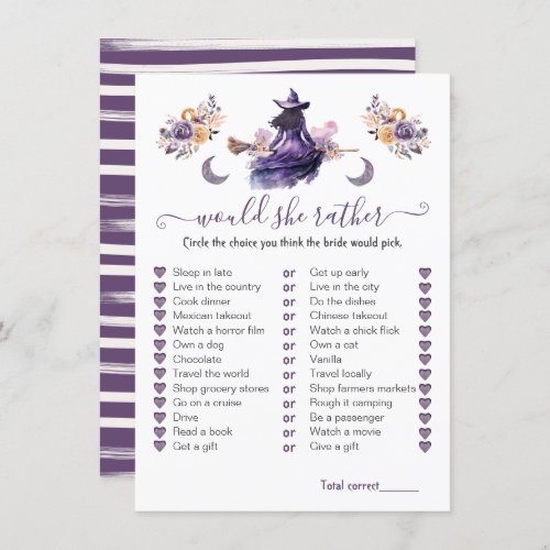 Would She Rather Witch hitch Bridal Shower game Invitation
