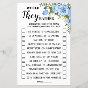 Would They Rather Blue Bridal Shower Game Card Flyer