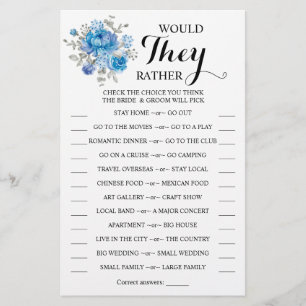 Would They Rather Blue Flower Shower Game Card Flyer