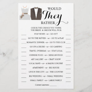 Would They Rather Bride & Groom Shower Game Card Flyer