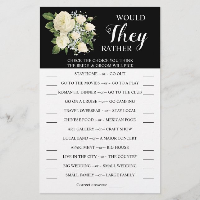 Would They Rather Couples Shower Game Card Flyer (Front)