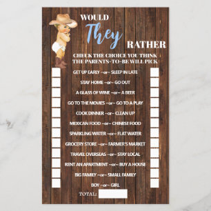 Would They Rather Cowboy Baby Shower Game Card Flyer