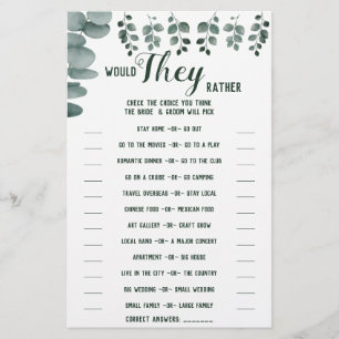 Would They Rather Eucalyptus Shower Game Card Flyer