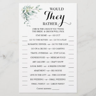 Would They Rather Eucalyptus Shower Game Card Flyer