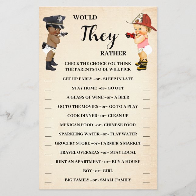 Would They Rather Little Recruit Shower Game Card Flyer (Front)