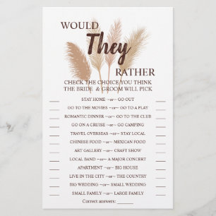 Would They Rather Pampas Grass Shower Game Card Flyer
