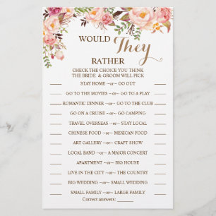 Would They Rather Pink Floral Shower Game Card Flyer