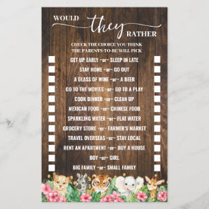 Would They Rather Rustic Pink Safari Game Card Flyer