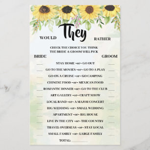 Would They Rather Sunflower Shower Game Card Flyer