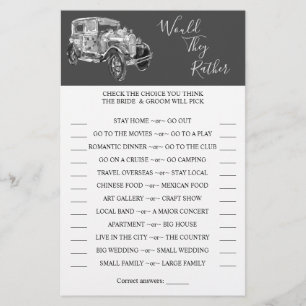 Would They Rather Wedding Car Shower Game Card Flyer
