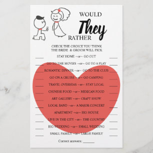 Would They Rather Wedding Couple Shower Game Card Flyer