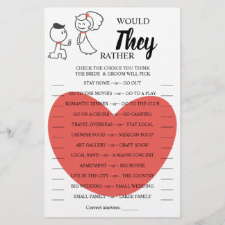 Would They Rather Wedding Couple Shower Game Card Flyer