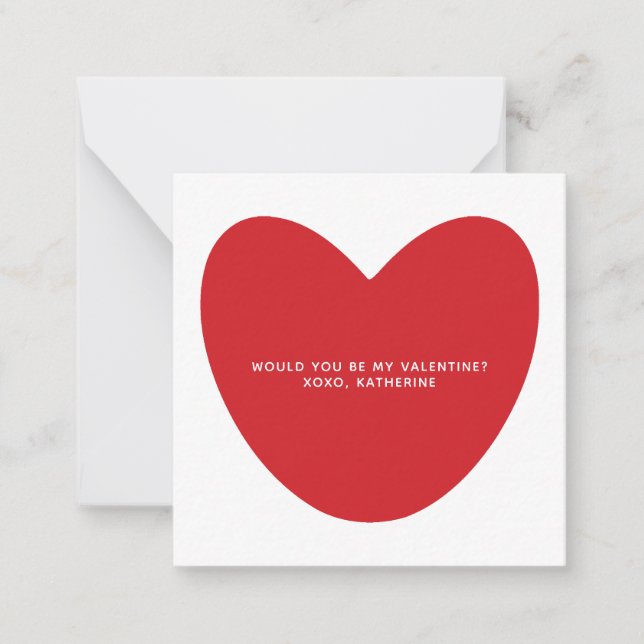 Would you be my Valentine? cute red heart custom Note Card (Front)