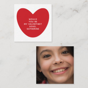 Would you be my Valentine heart photo classroom Note Card