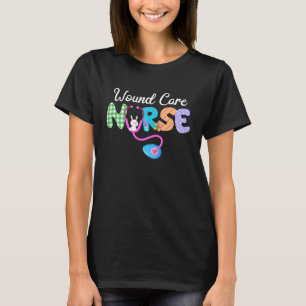 Wound Care Nurse Plaid Love Stethoscope Nurse Bunn T-Shirt