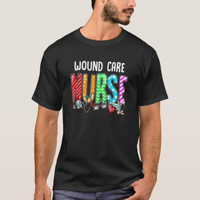 Wound Care Nurse Plaid Red Love Heart Stethoscope  T-Shirt (Front)